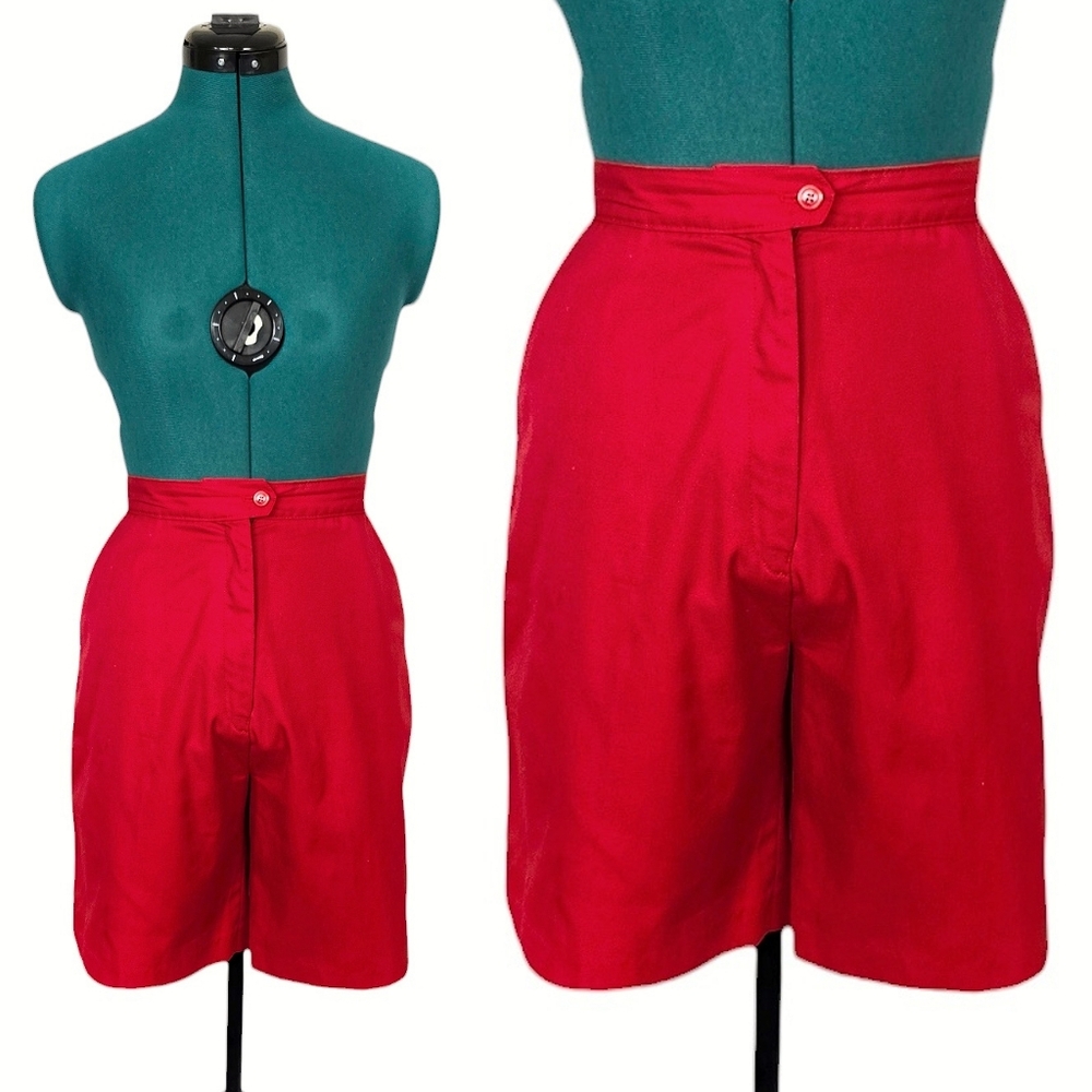 1980s High Waisted Shorts 1990s Boardshorts 80s Style 90s Fashion Red Small